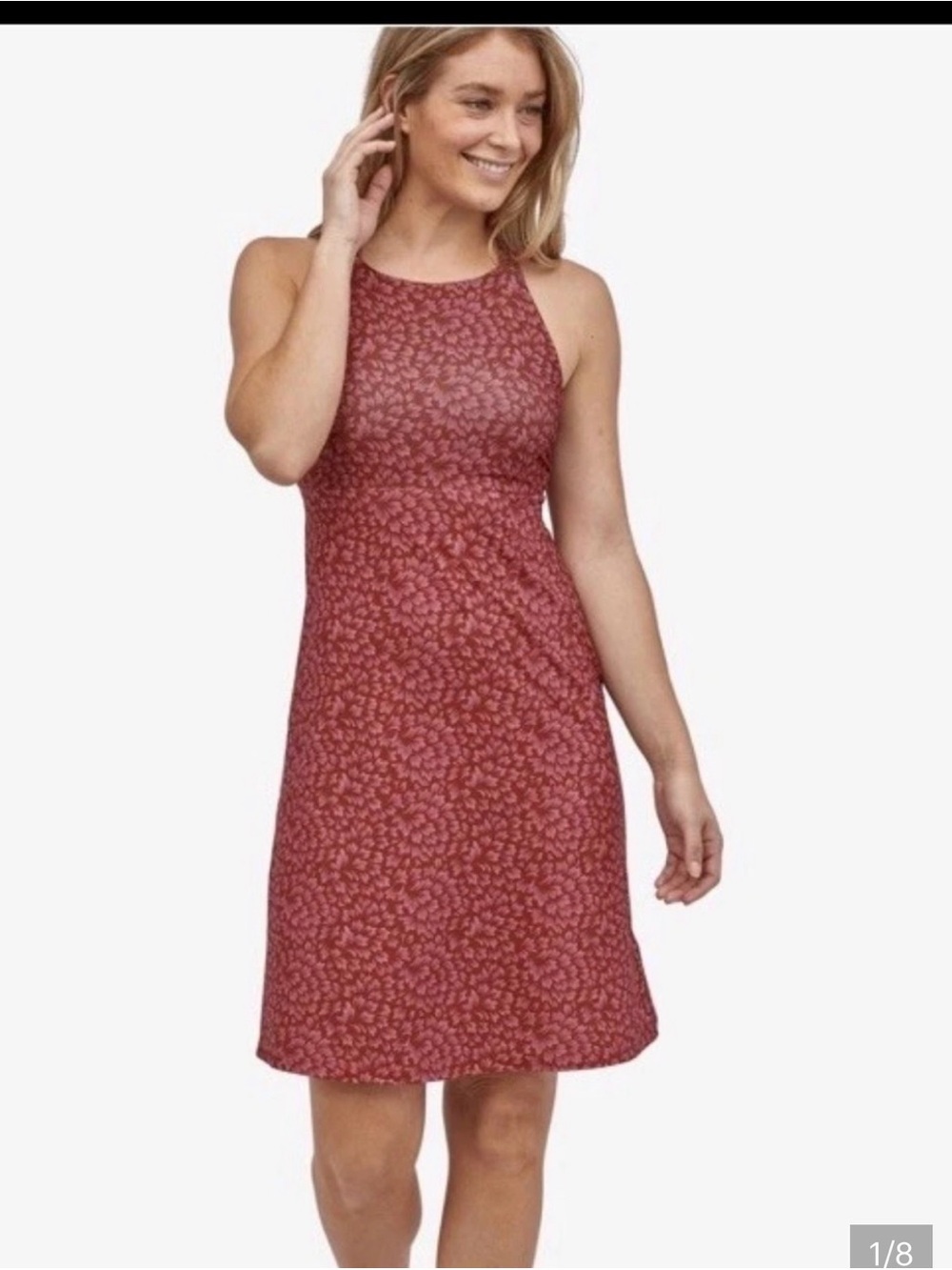 Patagonia Magnolia Spring Dress- brown floral print with built in shelf bra